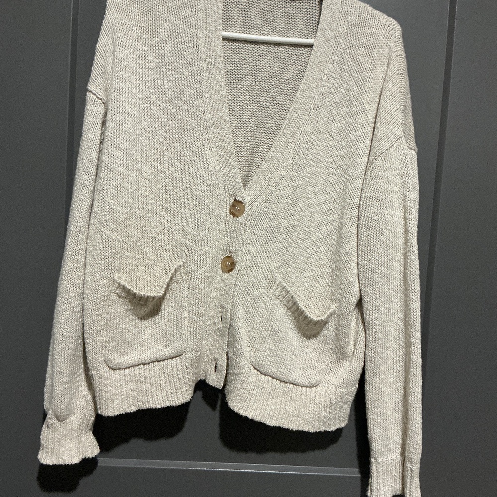 Jenni Kayne Cropped Cocoon Linen Blend Cardigan Sweater in Natural